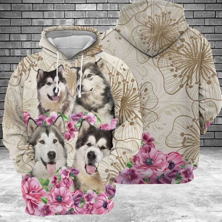 Alaskan Malamute Flower 3D All Over Printed Hoodie, Zip- Up Hoodie Alaskan Malamute Flower 3D All Over Printed Hoodie, Zip- Up Hoodie
