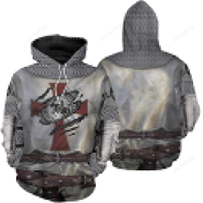 Warrior Knights Templar Armor Medieval Soldier 3D All Print Hoodie, Zip- Up Hoodie