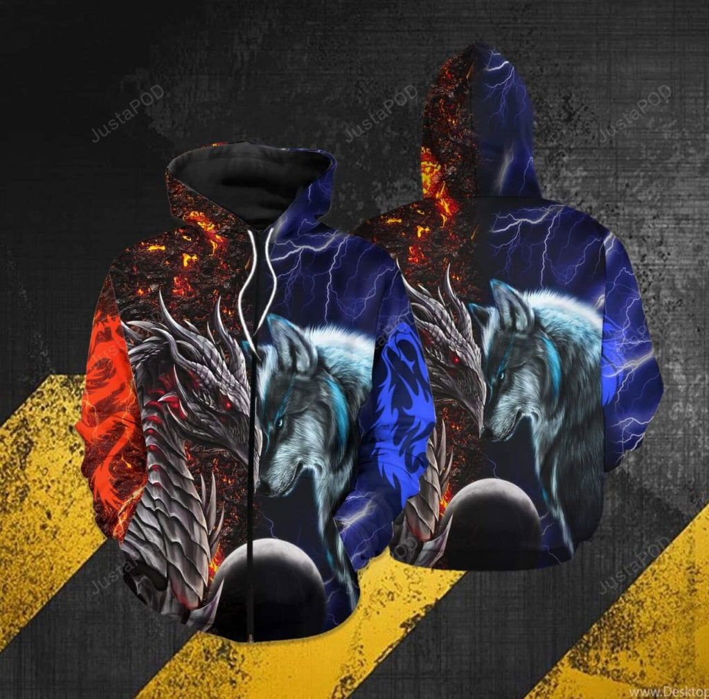 Dragon And Wolf 3D All Print Hoodie, Zip- Up Hoodie