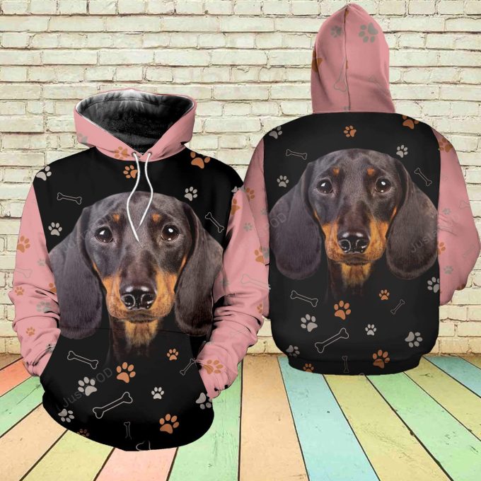 Black Pink Dachshund 3D All Print Hoodie, Zip- Up Hoodie