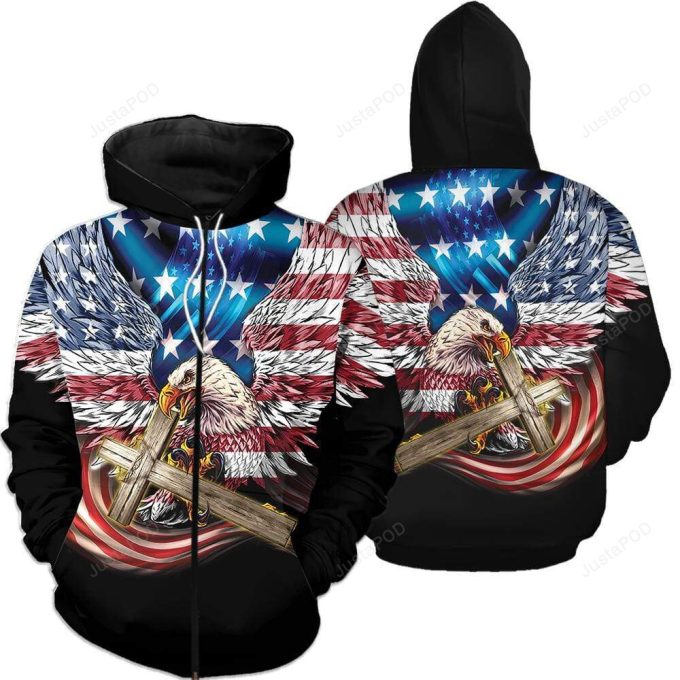 Patriotism USA Flag Eagle Bring Cross 3D All Print Hoodie, Zip- Up Hoodie