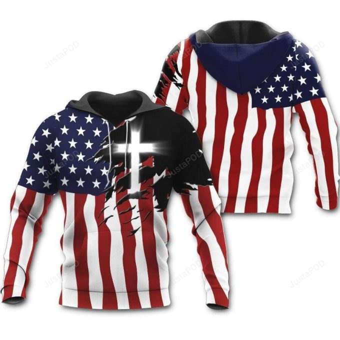 Light Cross Of Christ US Flag 3D All Print Hoodie, Zip- Up Hoodie