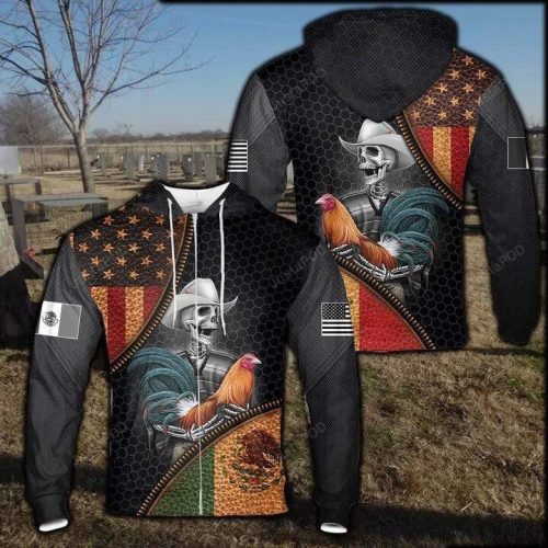 American And Mexican Rooster Skull Black 3D All Print Hoodie, Zip- Up Hoodie