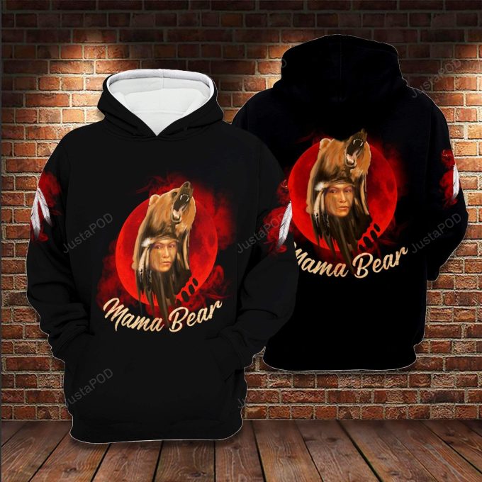 Native Mama Bear 3D All Print Hoodie, Zip- Up Hoodie