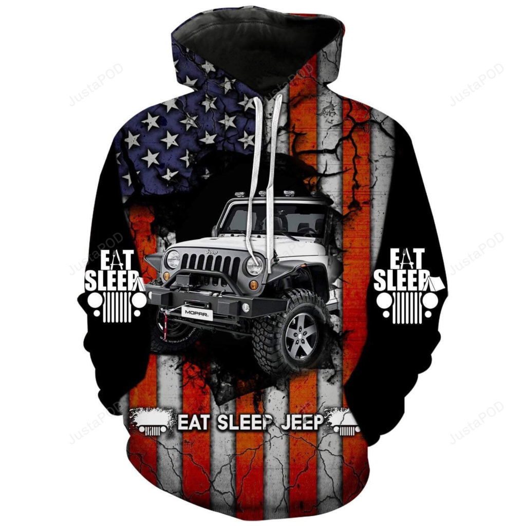 Eat Sleep Jeep with US Flag 3D All Print Hoodie, Zip- Up Hoodie
