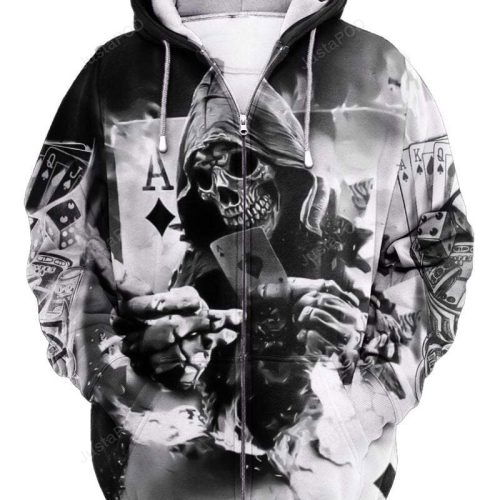 Black And White Skull With Ace 3D All Print Hoodie, Zip- Up Hoodie