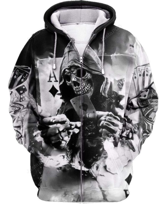 Black And White Skull With Ace 3D All Print Hoodie, Zip- Up Hoodie