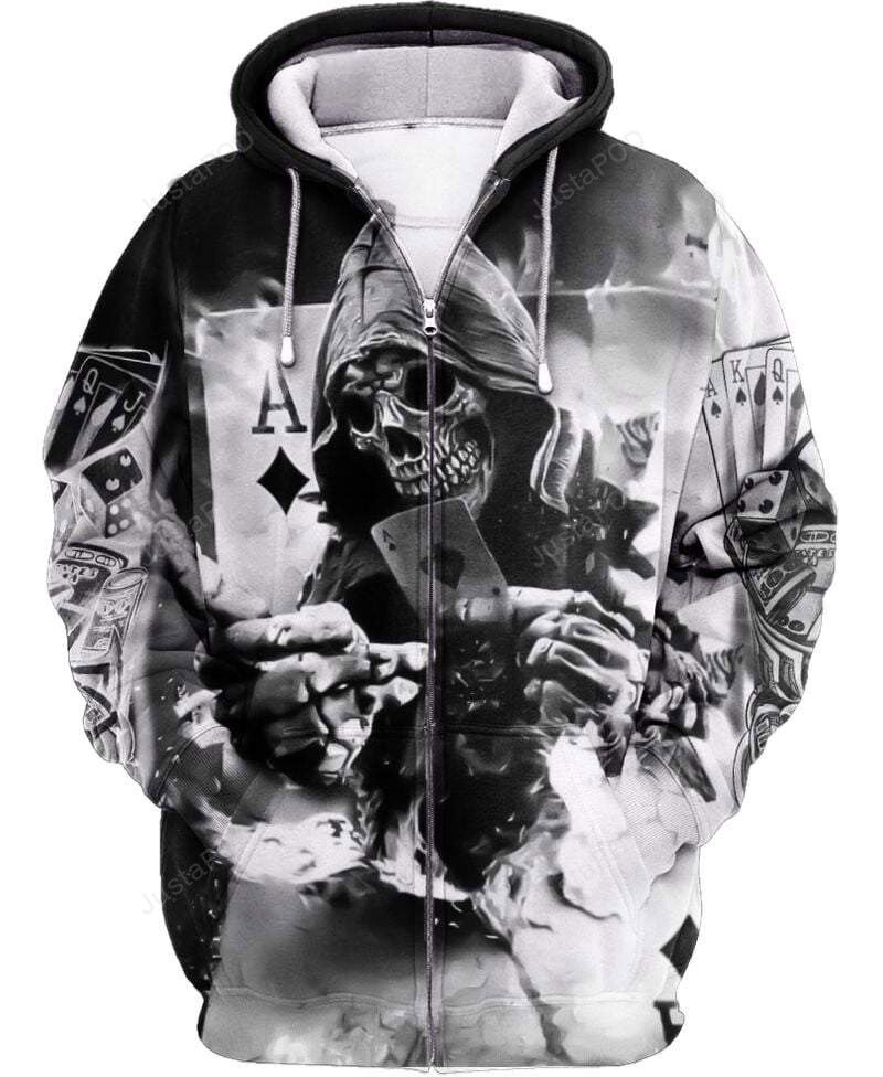 Black And White Skull With Ace 3D All Print Hoodie, Zip- Up Hoodie Black And White Skull With Ace 3D All Print Hoodie, Zip- Up Hoodie