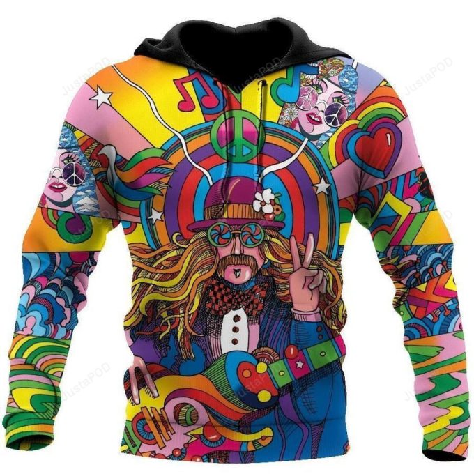 Hippie Guys 3D All Over Printed Hoodie, Zip- Up Hoodie
