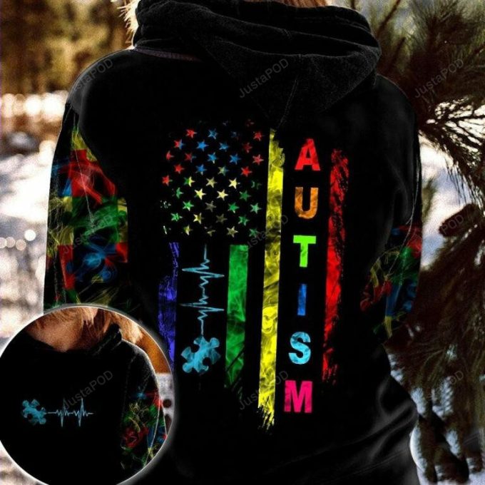 Autism Flag Heartbeat 3D All Print Hoodie, Zip- Up Hoodie