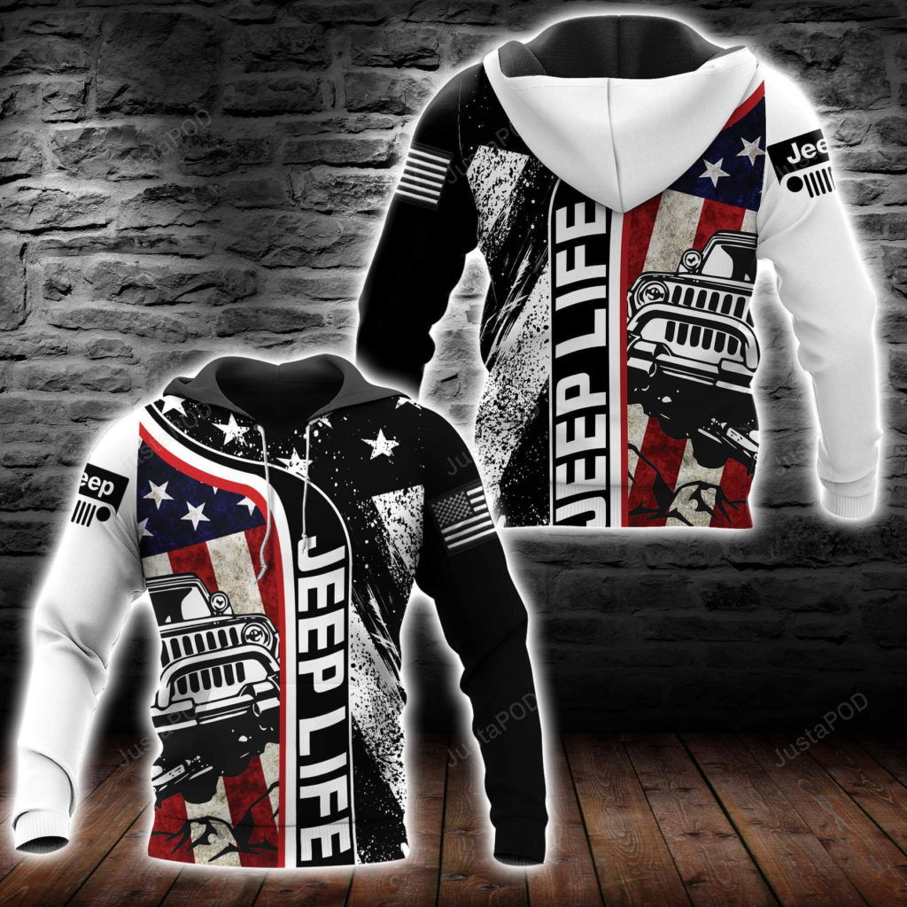 B&W Jeep Life American Flag 3D All Print Hoodie, Zip- Up Hoodie