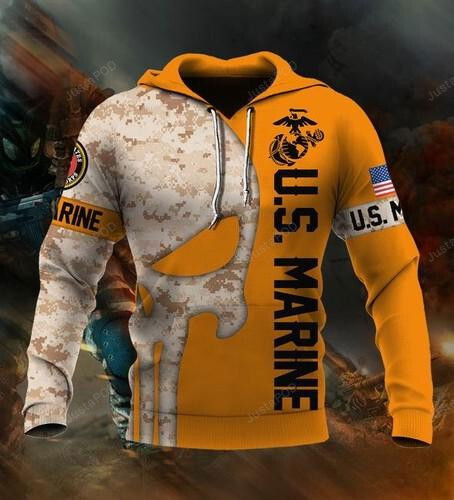 Cool US Marine Corps Skull Camo 3D All Print Hoodie, Zip- Up Hoodie
