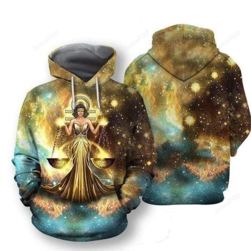 Zodiac Galaxy Pattern Libra 3D All Print Hoodie, Zip- Up Hoodie