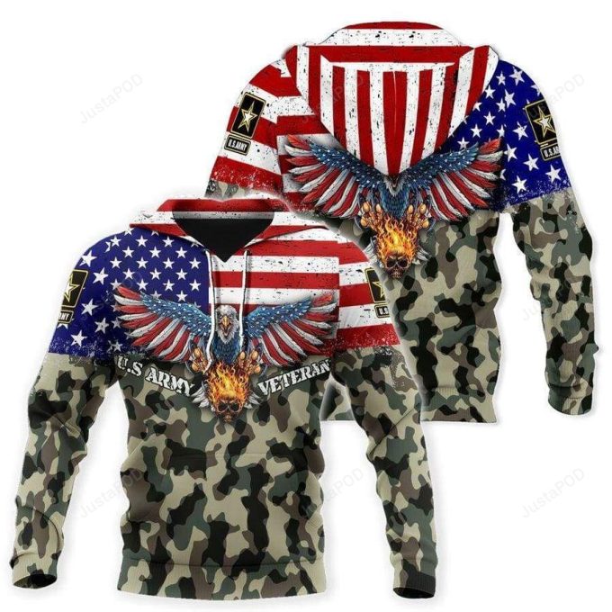 U.S Army Eagle Fire Skull 3D All Print Hoodie, Zip- Up Hoodie