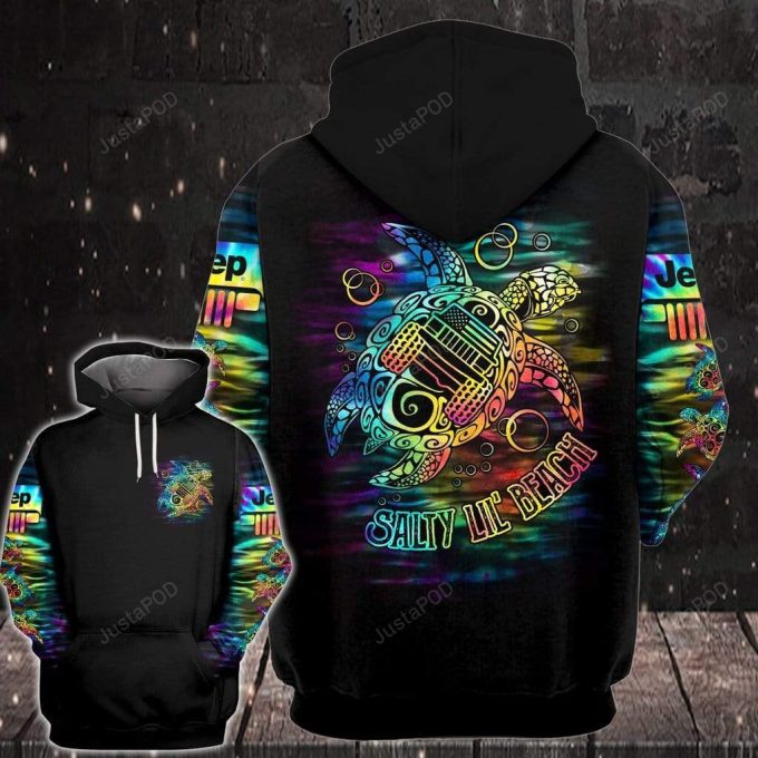 Colorful Jeep Girl Love Turtle Salty Lil’ Beach 3D All Print Hoodie, Zip- Up Hoodie
