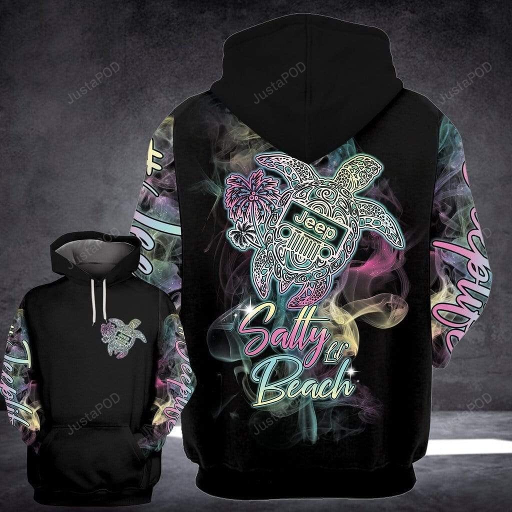 Cool Jeep And Turtle Salty Lil’ Beach Black 3D All Print Hoodie, Zip- Up Hoodie