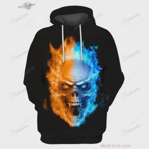 Skull Fire Red And Blue 3D All Print Hoodie, Zip- Up Hoodie