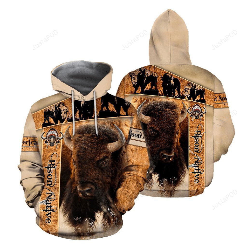 Bison Native American 3D All Print Hoodie, Zip- Up Hoodie
