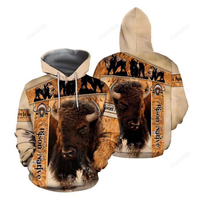Bison Native American 3D All Print Hoodie, Zip- Up Hoodie