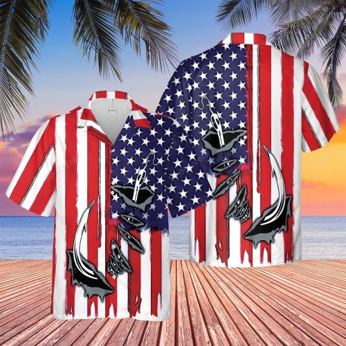 Fishing Hook American Flag Unisex Hawaiian Shirt #1621V
