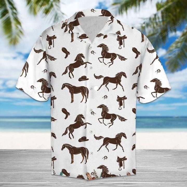Amazing Brown Horses and Cowboy Hawaiian Aloha Shirts #DH Amazing Brown Horses and Cowboy Hawaiian Aloha Shirts #DH