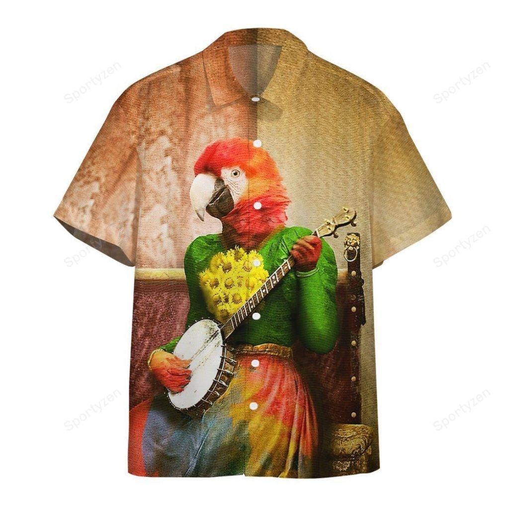 Banjo Parrot Plucks A Pretty Tune Hawaiian Aloha Shirts #DH