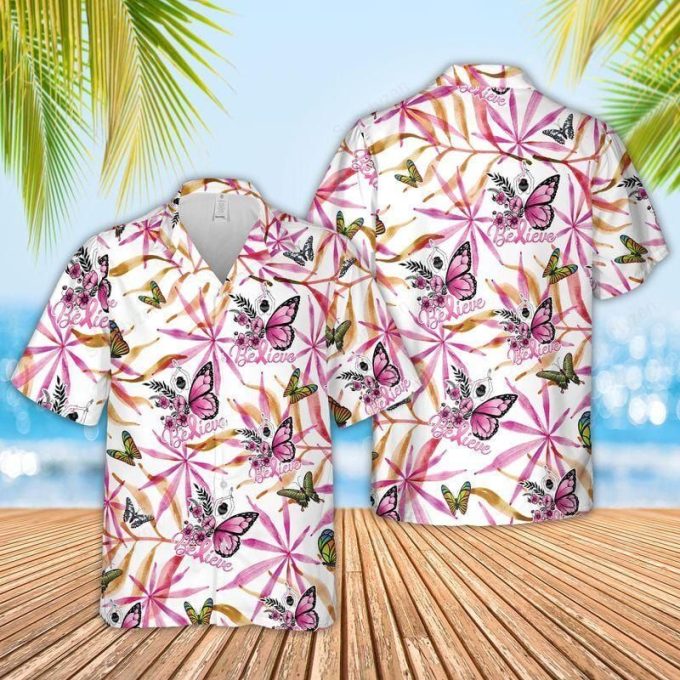 Butterfly Pink Ribbon Breast Cancer Awareness Hawaiian Aloha Shirts #DH