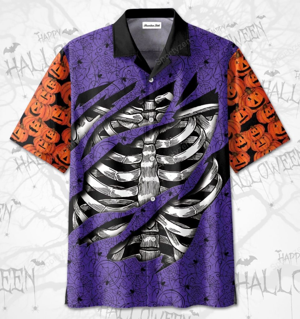 Halloween Scary Skeleton Rib Cage Hawaiian Aloha Shirts Halloween Scary Skeleton Rib Cage Hawaiian Aloha Shirts