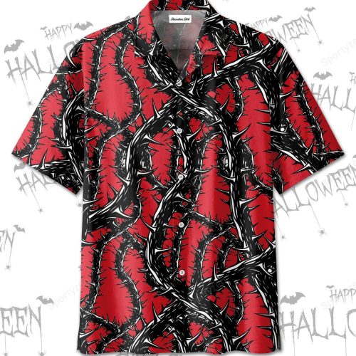 Horror Art Halloween Scary Tree Hawaiian Aloha Shirts Red Pattern
