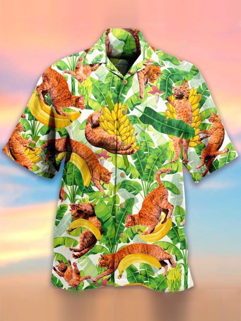 Cats With Banana Unisex Tropical Hawaiian Aloha Shirts #DH