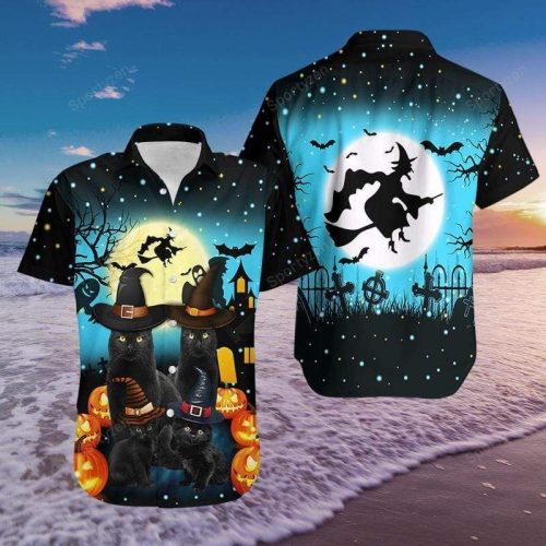 Black Cat Halloween Hawaiian Aloha Shirts #DH