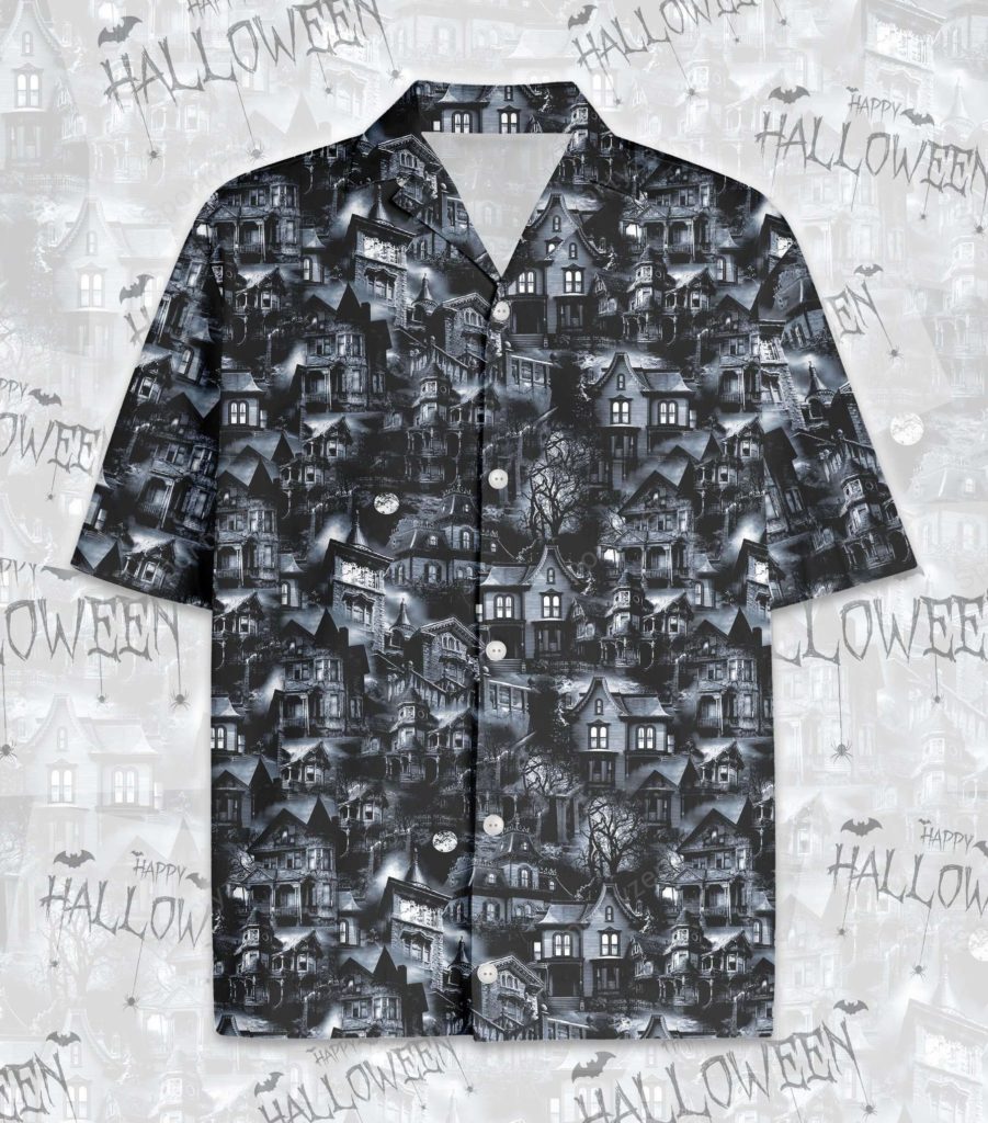 Cool Black Scary Halloween House Hawaiian Aloha Shirts Cool Black Scary Halloween House Hawaiian Aloha Shirts
