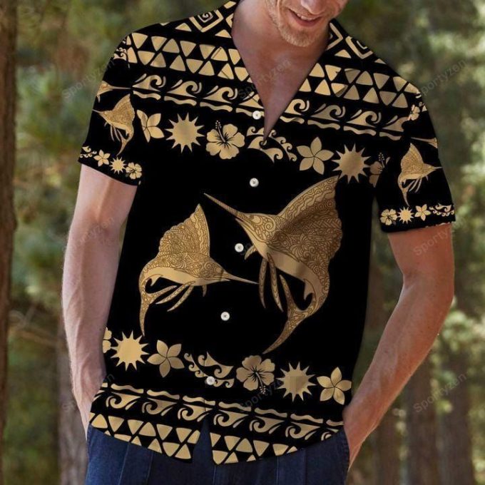 Amazing Hawaiian Aloha Shirts Marlin Fish Tribal Pattern #H