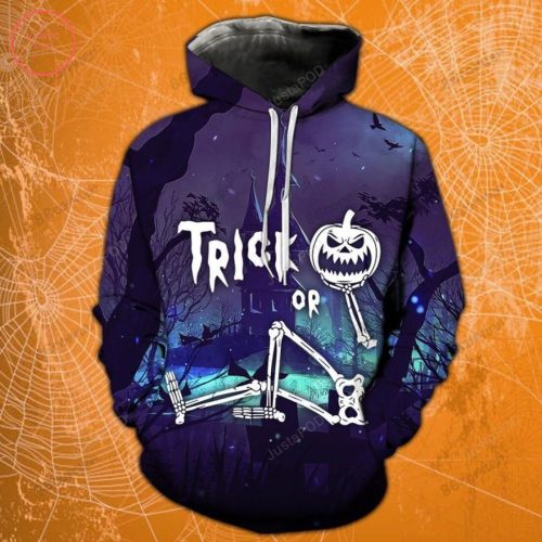 Trick Or Treat Skeleton Blue Halloween 3D All Over Printed Hoodie, Zip- Up Hoodie