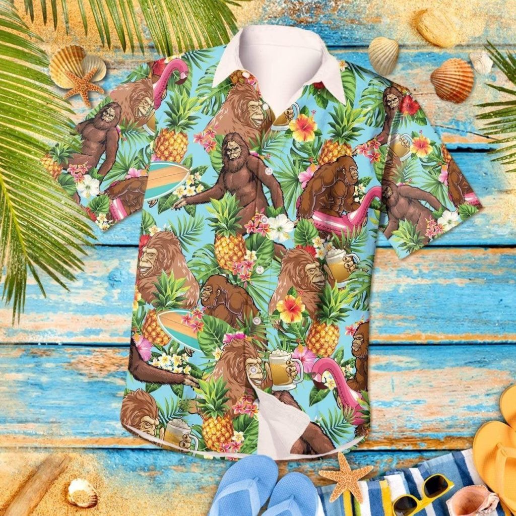 Bigfoot Cheering Beer Summer Vibe Tropical Fruits Hawaiian Shirt Ver 301