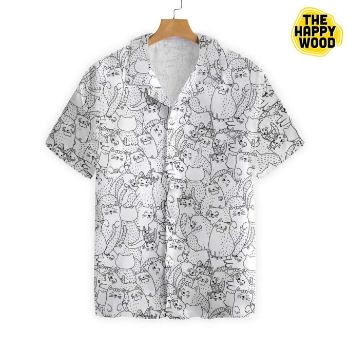Funny Cats Black And White Pattern Hawaiian Shirt Ver 92