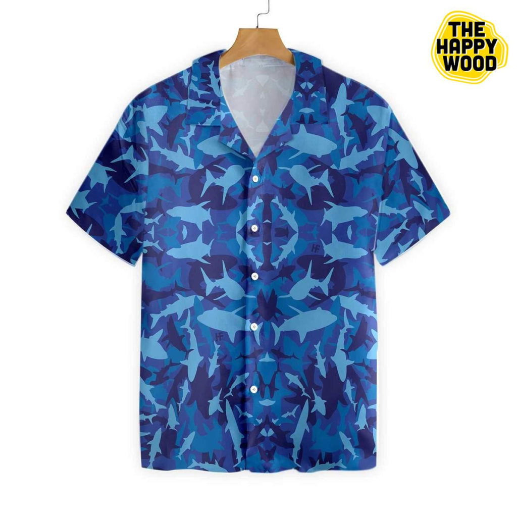 Shark Blue Camo Pattern Hawaiian Shirt Ver 322