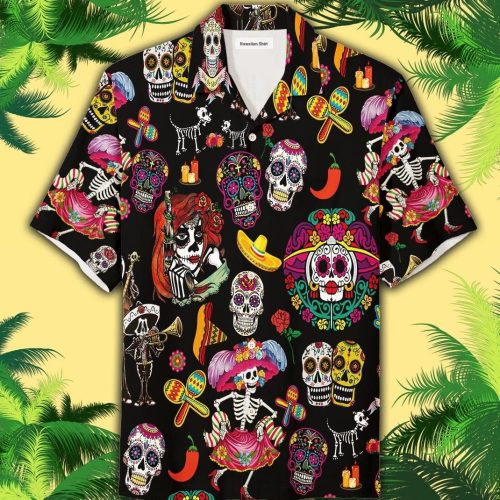 Sugar Skull Calavera Guns And Roses Unisex Hawaiian Shirt Ver 350