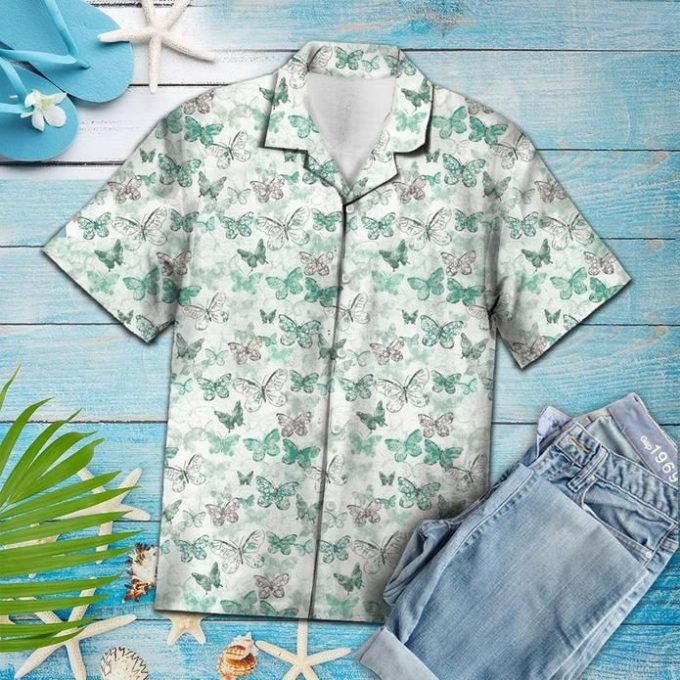 Vintage Green Butterflies Tropical 131Hawaiian Shirt Ver 243
