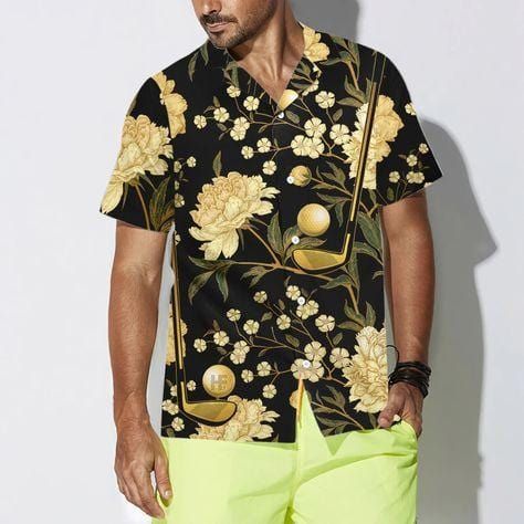Black And Gold Floral GolfHawaiian Shirt Ver 261