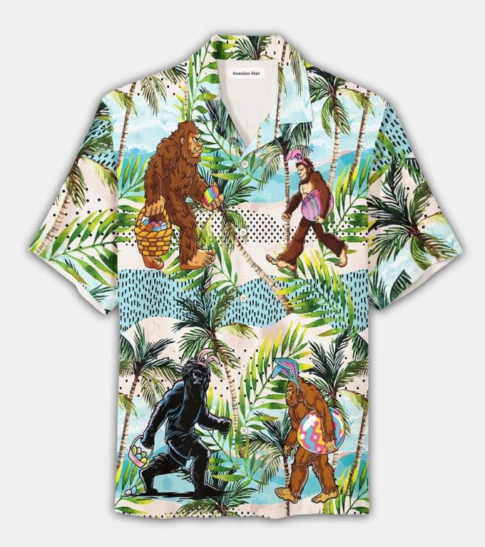 Funny Bunny Bigfoot Hunting Easter Eggs Tropical Unisex Hawaiian Shirt Ver 148
