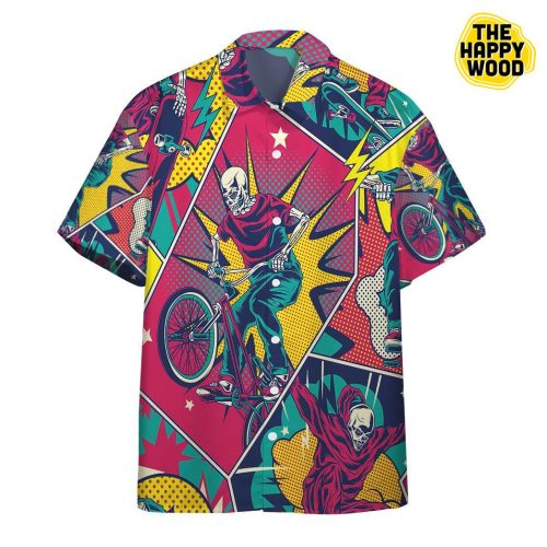 Comic Style Skull Riding 3D Hawaiian Shirt Ver 53