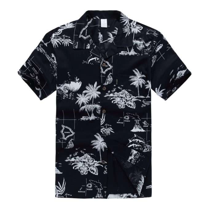 Black Map Tropical Sunset Print Hawaiian Shirt Ver 80