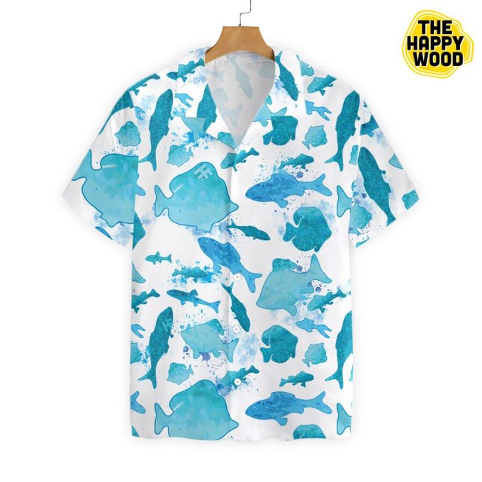 Fish Water Color Pattern Blue Hawaiian Shirt Ver 87
