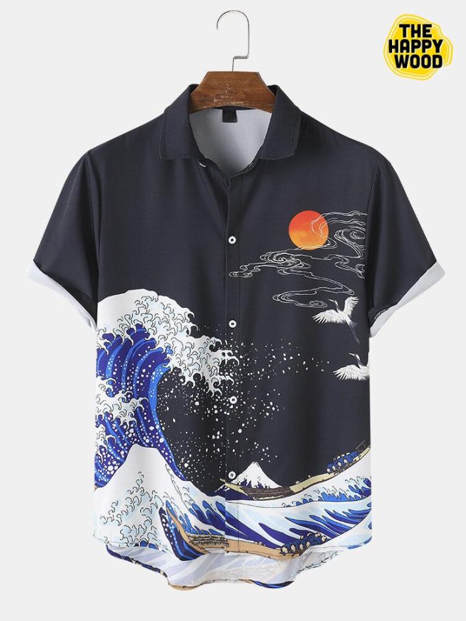 Wave & Carp Ukiyoe Print Hawaiian Shirt Ver 80