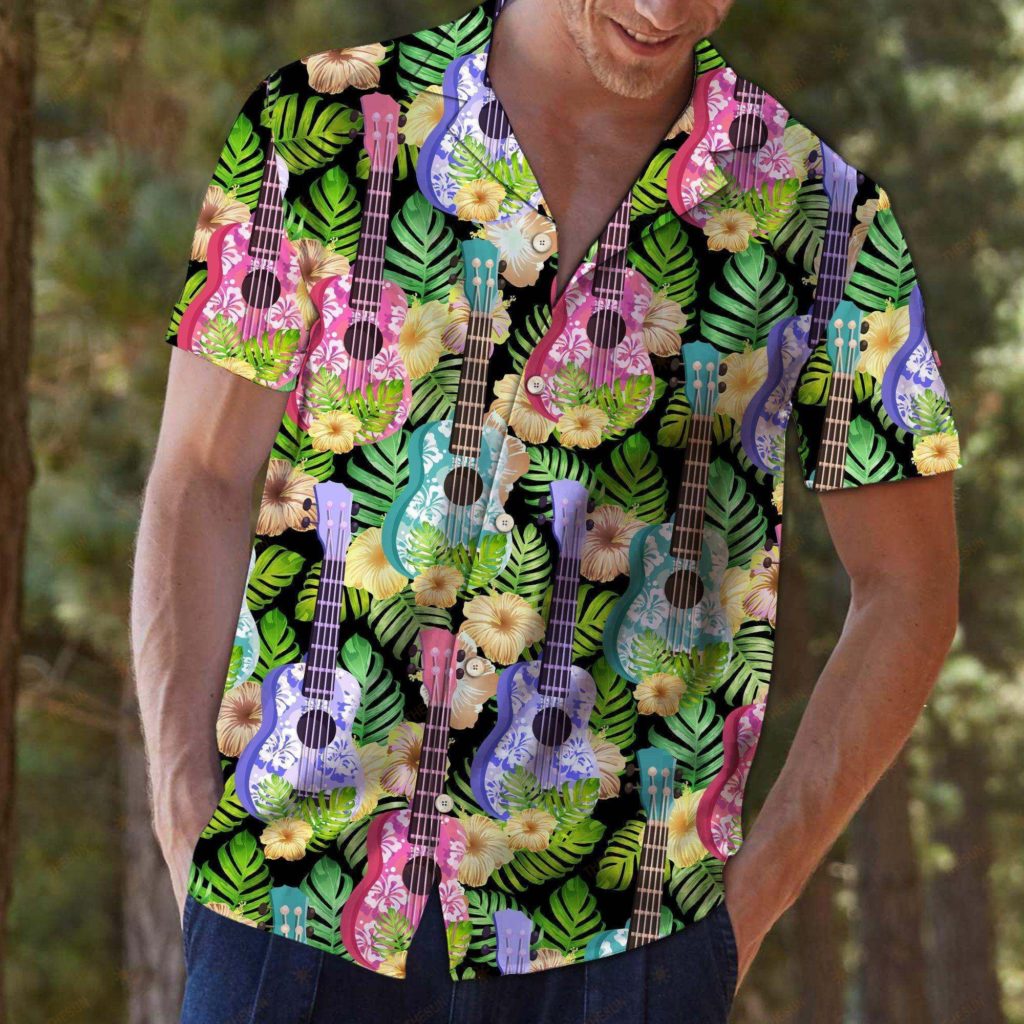 Ukulele Yellow Hibiscus Flower Hawaiian Shirt Ver 151