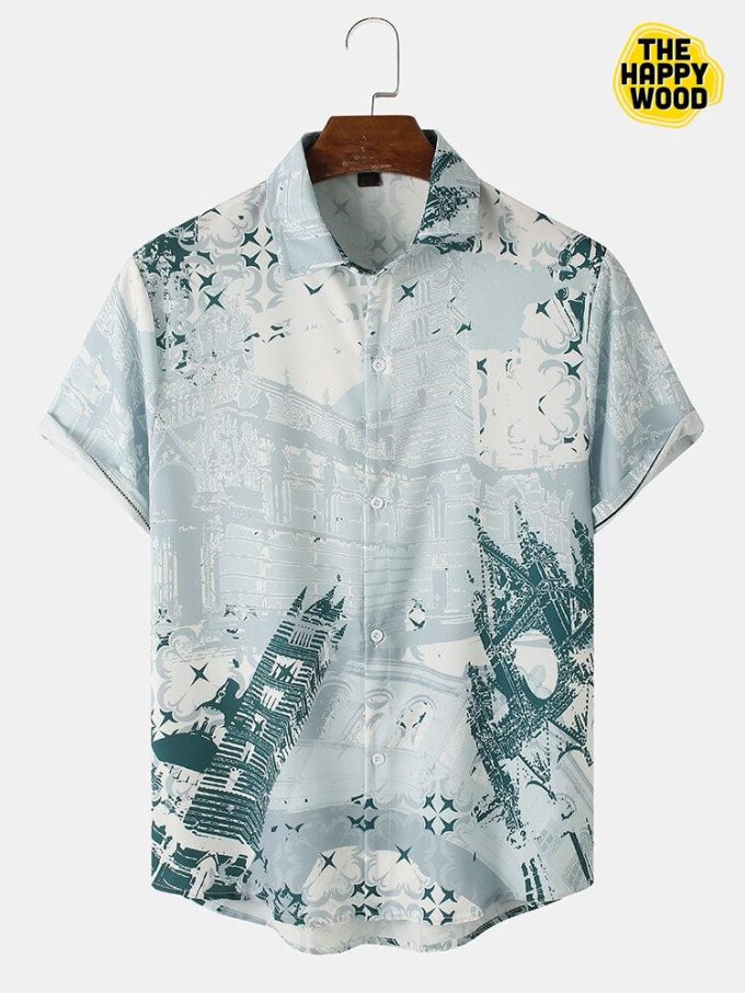 All Over Vintage City Print Hawaiian Shirt Ver 163