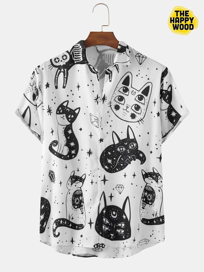Funny Abstract Cat Pattern Print Hawaiian Shirt Ver 399