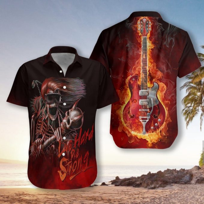 Live Hard Die Strong Skull GuitarHawaiian Shirt Ver 23