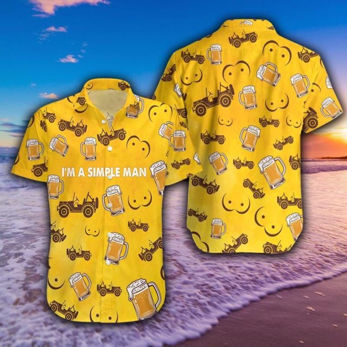 Funny I’m a simple man Beer JP Yellow Tropical Aloha Hawaiian Shirts #240321l
